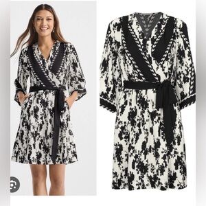 Cabi Black and White Women's Faux Wrap Dress Size Large